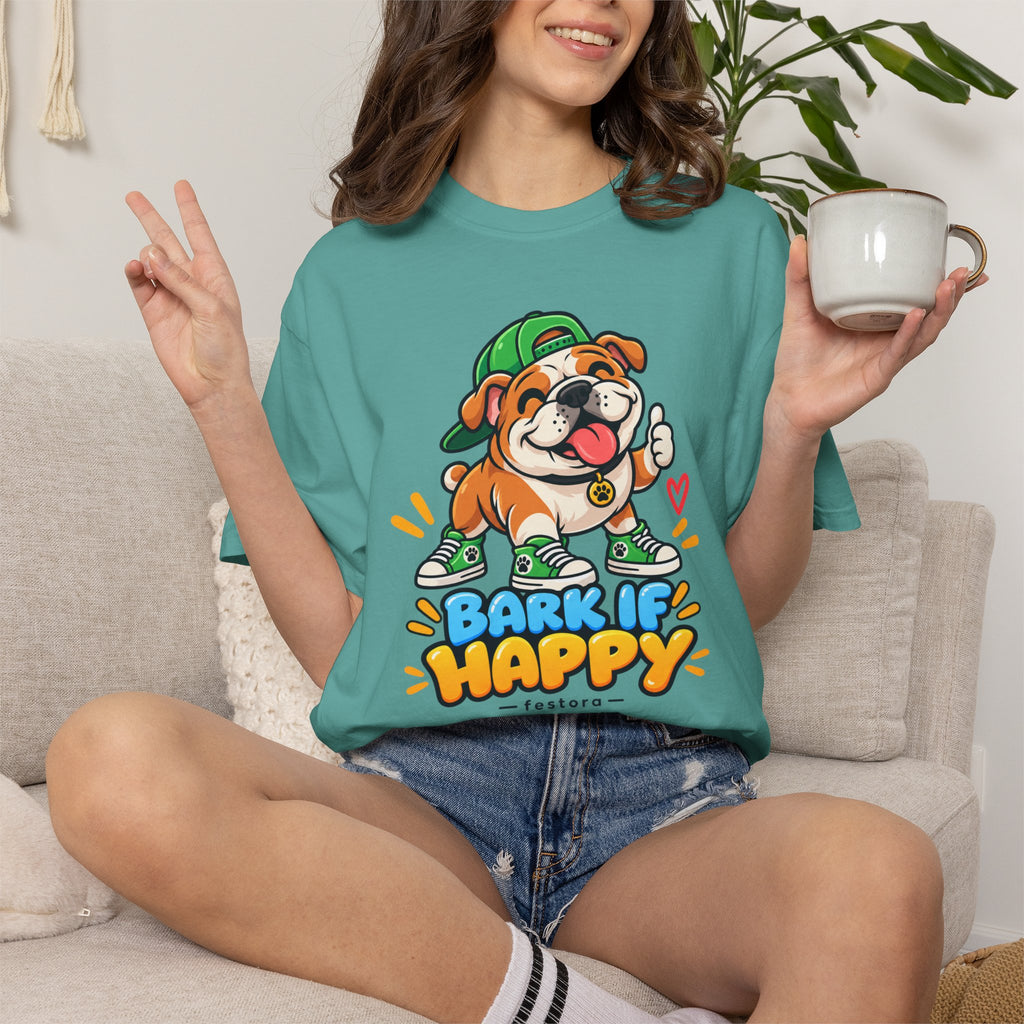Bark If Happy – Cute Bulldog Graphic T-Shirt