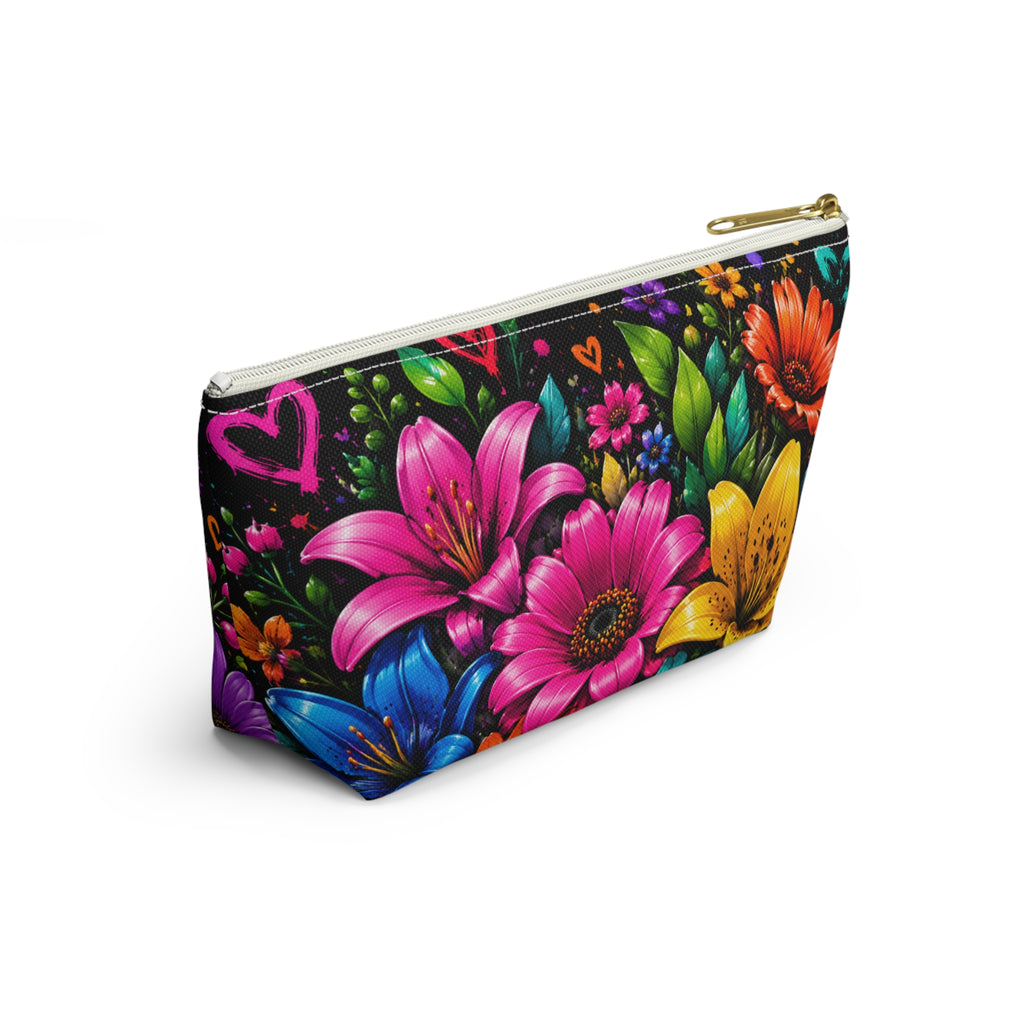 Floral Burst Accessory Pouch — Colorful T-Bottom Makeup & Travel Bag
