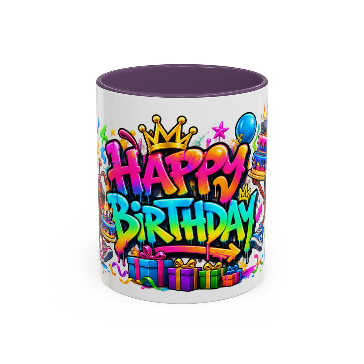 Happy Birthday Accent Coffee Mug - Colorful Graffiti Party Design (11 oz)