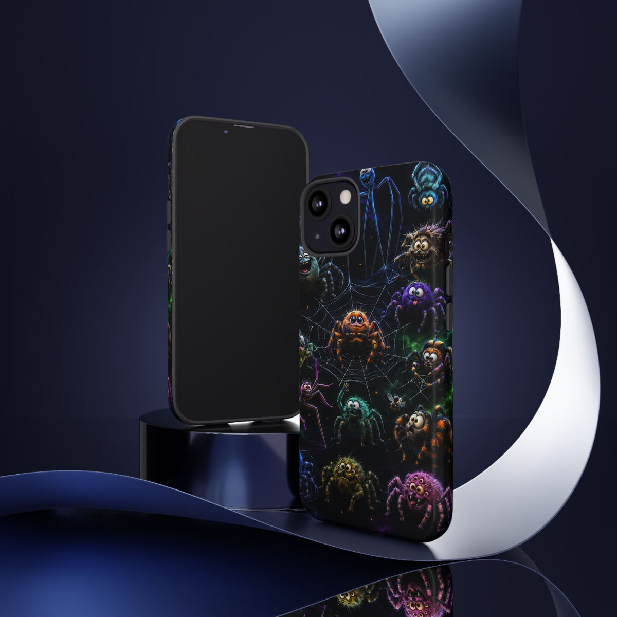 Spider Squad Tough Phone Case — Colorful Cute Spiders on Web Protective Cover