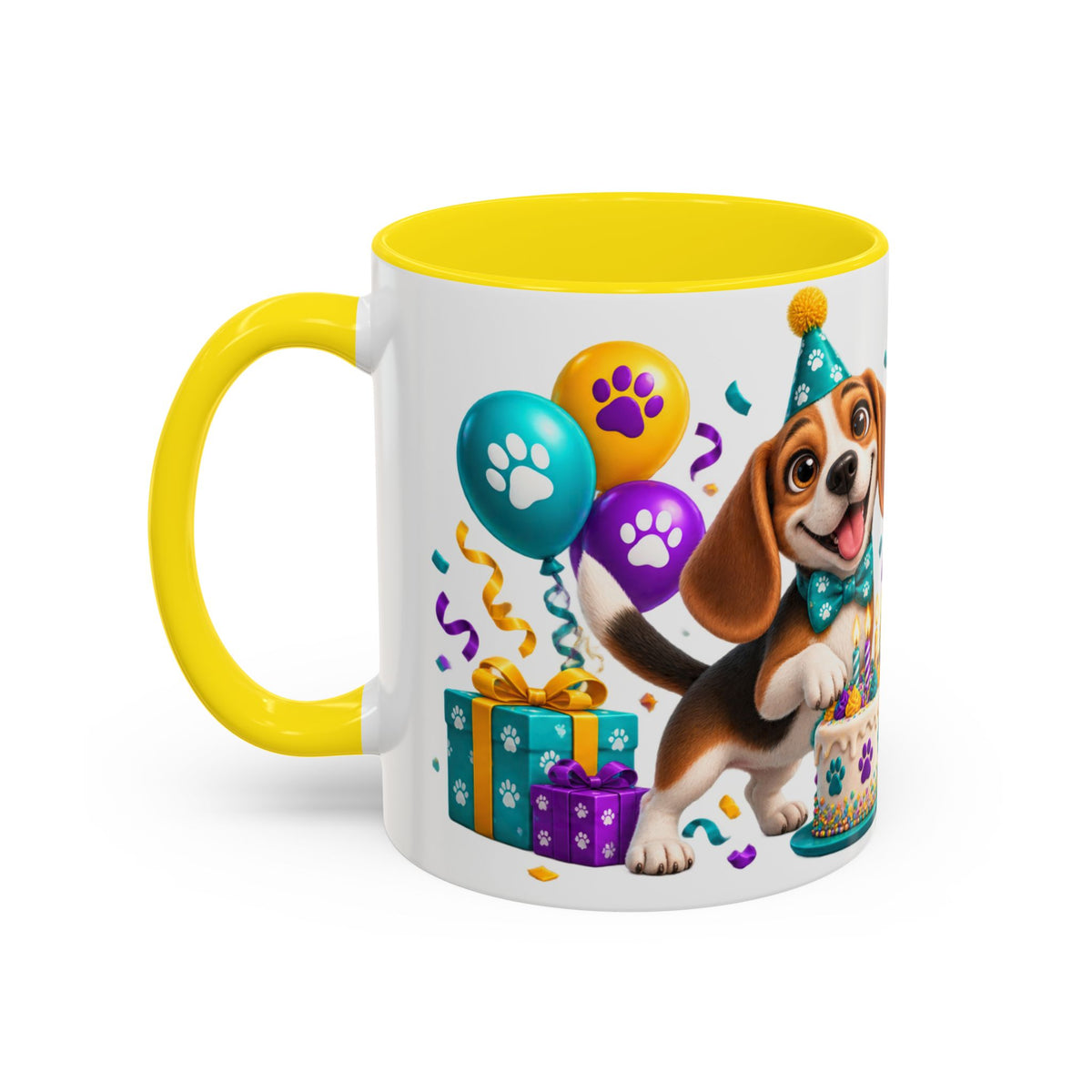 Beagle Birthday Mug – Fetch the Cake White Ceramic Coffee Cup