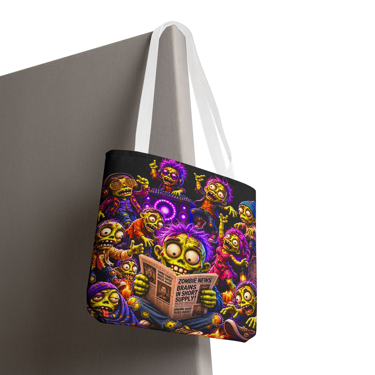 FestoraShop Funny Zombies Tote Bag - Cute 3D Halloween Zombie Reading Design