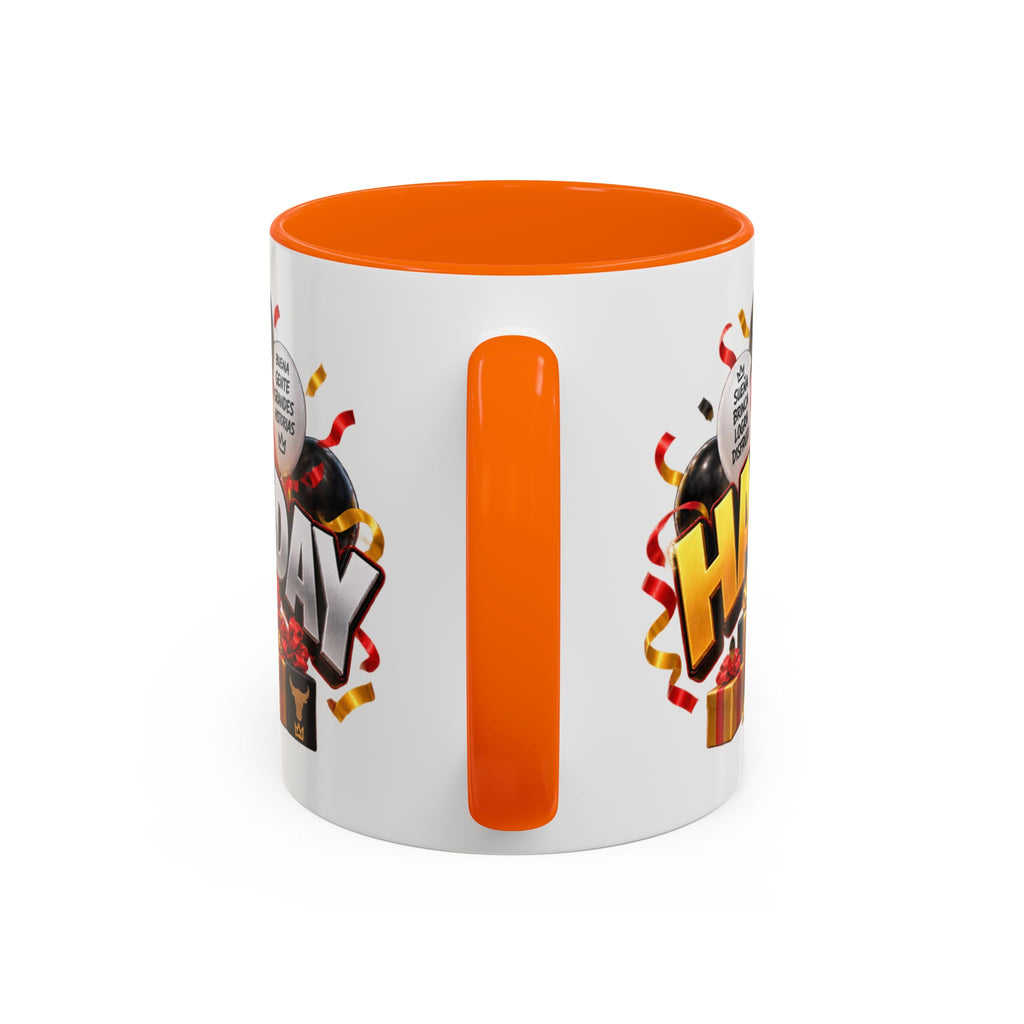 Happy Birthday Bull Mug – Colorful 3D Birthday Gift – White Coffee Mug