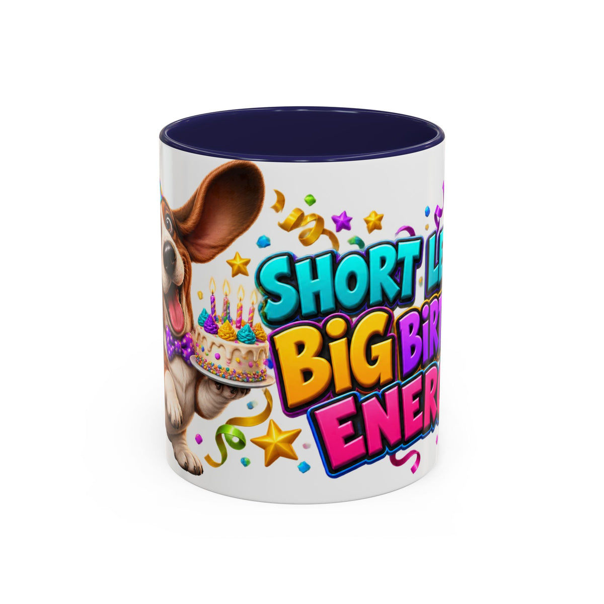 Short Legs Big Birthday Energy Basset Hound White Mug
