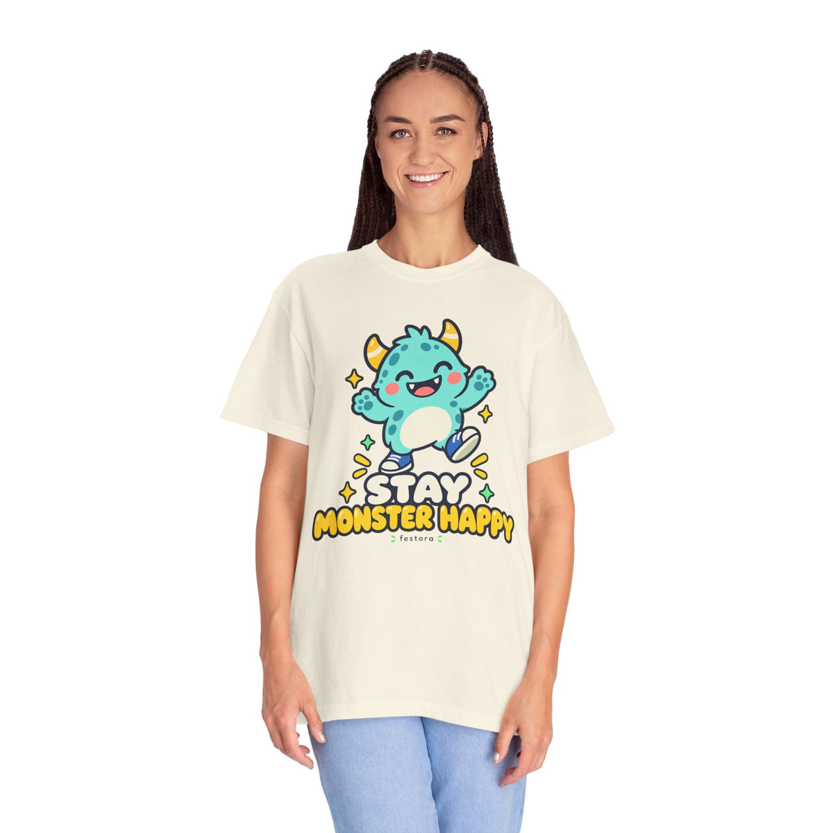 Stay Monster Happy – Cute Monster Graphic T-Shirt