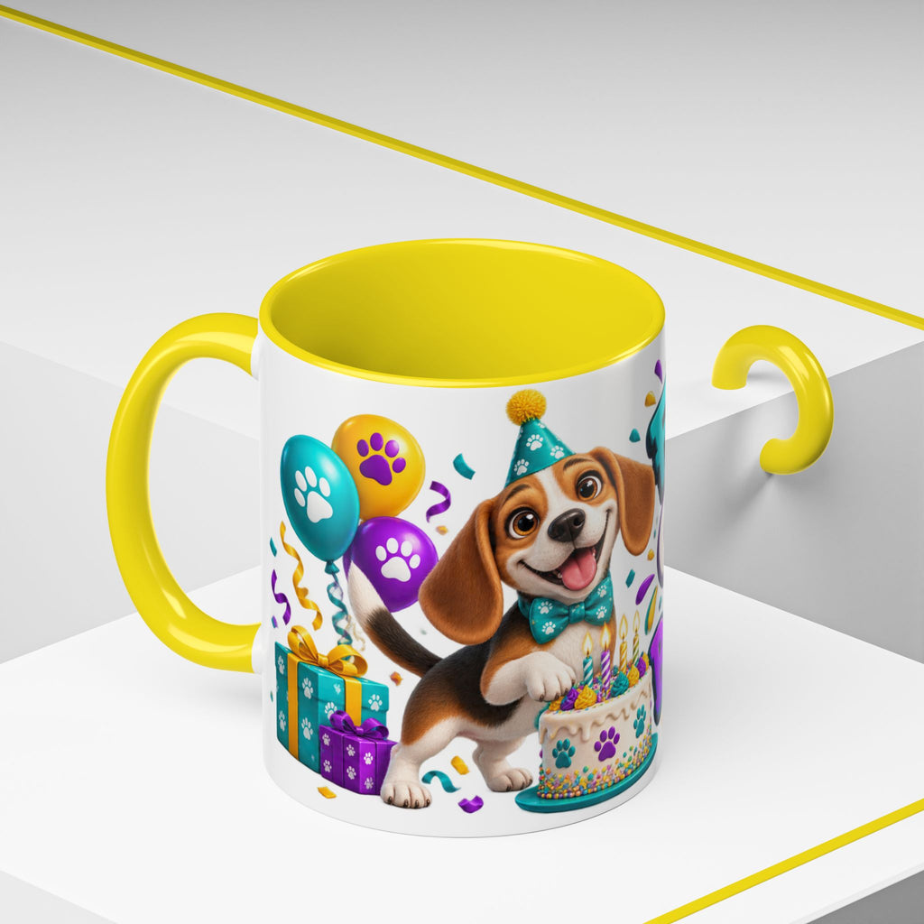 Beagle Birthday Mug – Fetch the Cake White Ceramic Coffee Cup
