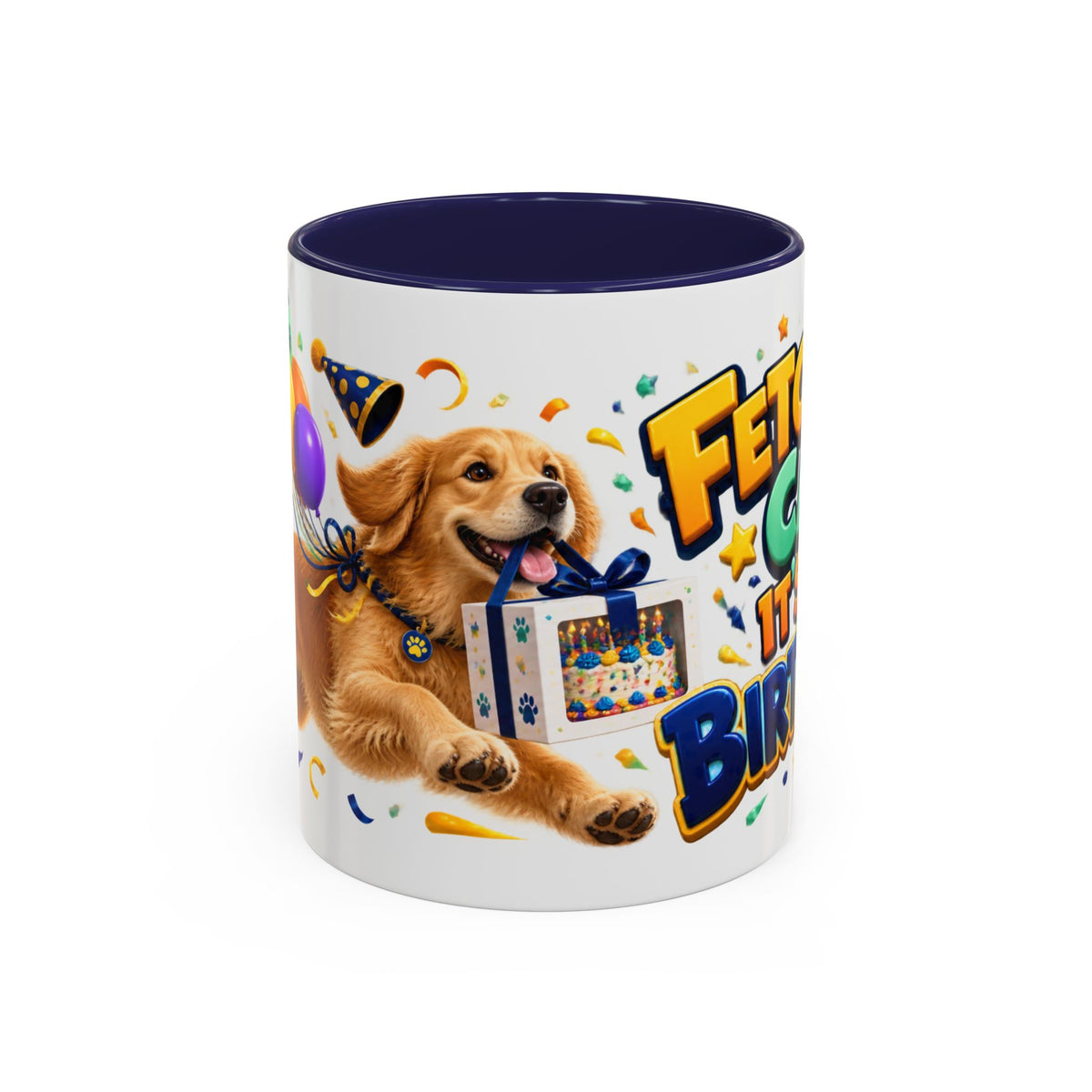 Fetch the Cake Golden Retriever Birthday White Mug