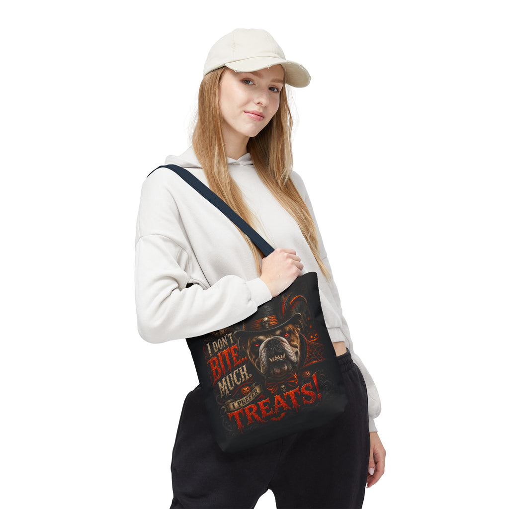Halloween Bulldog Tote Bag - "I Don't Bite Much, I Prefer Treats!" Candy Bag