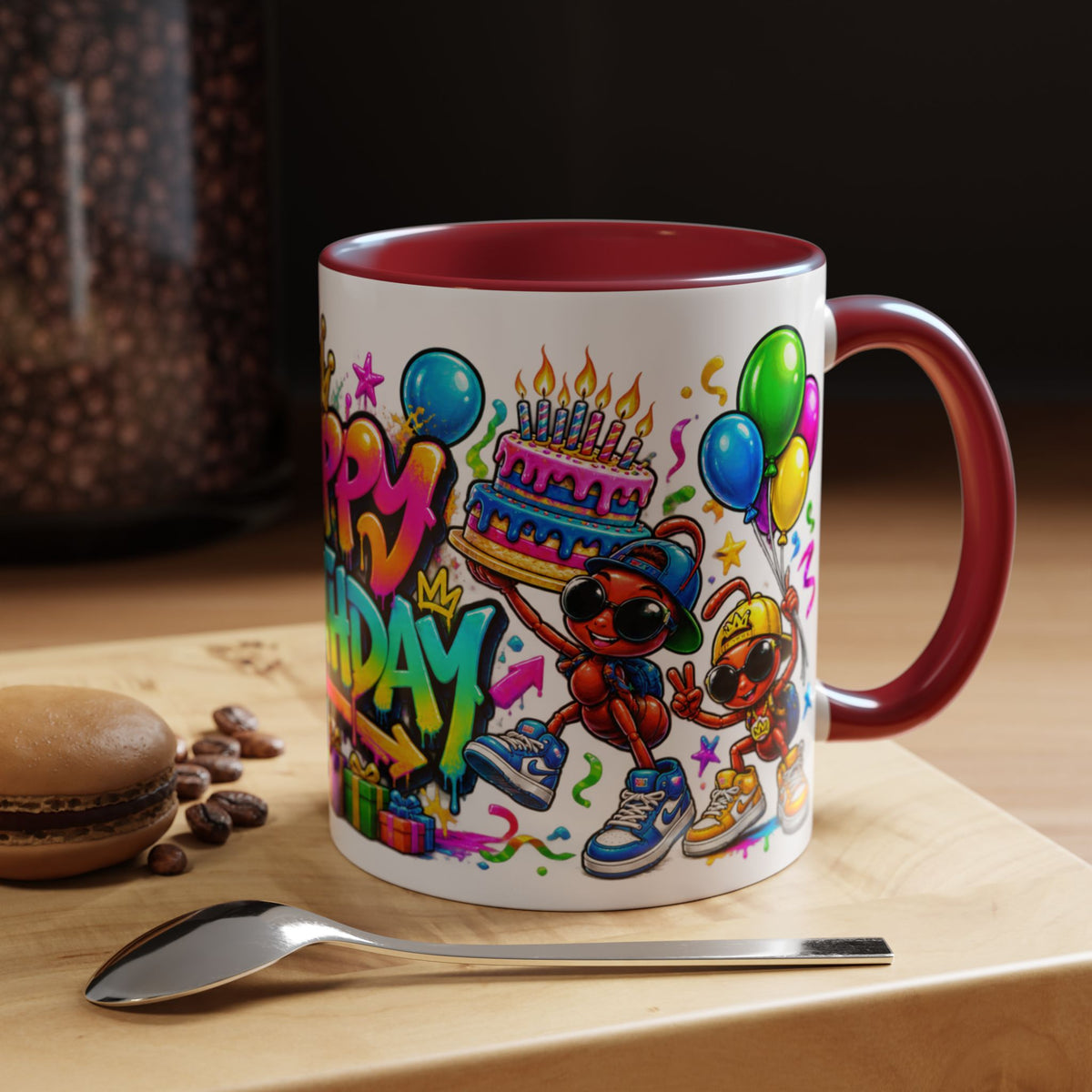 Happy Birthday Accent Coffee Mug - Colorful Graffiti Party Design (11 oz)
