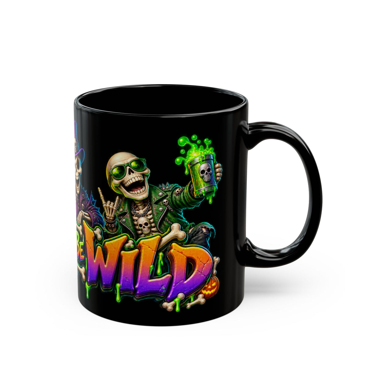 Bone to Be Wild Skeleton Crew Halloween Black Mug