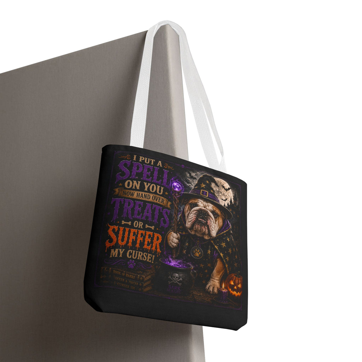 Halloween Bulldog Tote Bag - "I Put a Spell On You" Trick-or-Treat Candy Bag