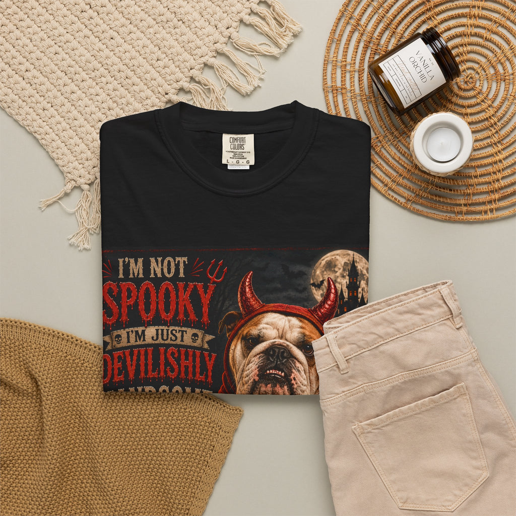 Halloween Bulldog T-Shirt — "I’m Not Spooky, I’m Just A Devilishly Handsome And Trouble Made"