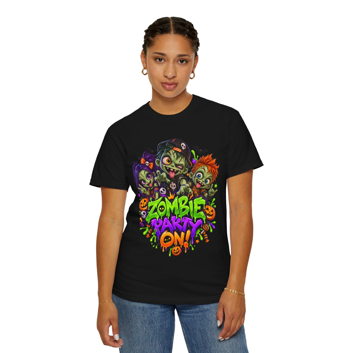 Zombie Party On! – Halloween Zombie Crew Graphic T-Shirt