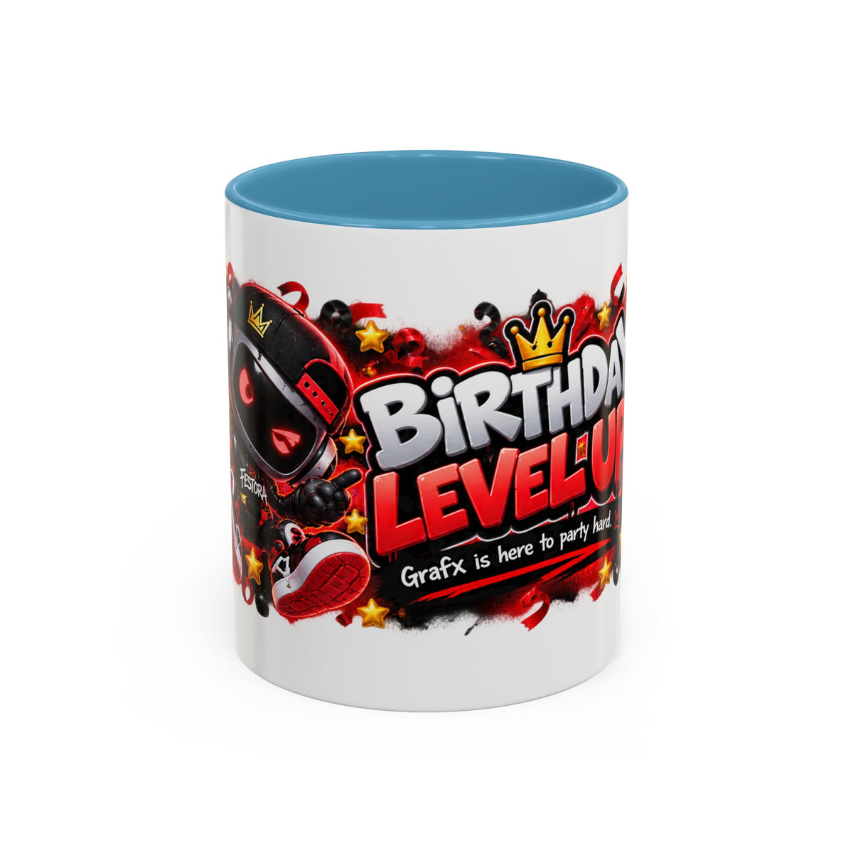 Festora Grafx Birthday Mug – Birthday Level Up Robot Coffee Cup