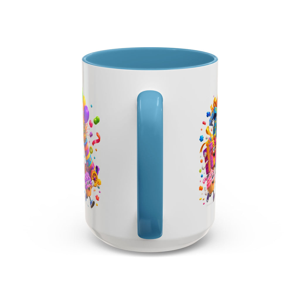 Birthday Party Coffee Mug – Colorful Happy Birthday Cake & Balloon Design (11/15oz Accent Mug)
