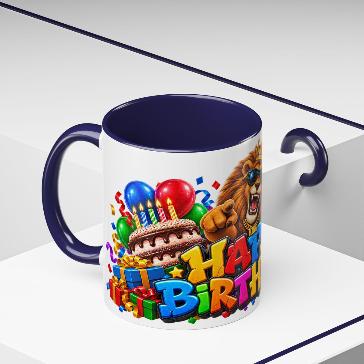 Lion Happy Birthday Mug – Colorful 3D King Celebration Design
