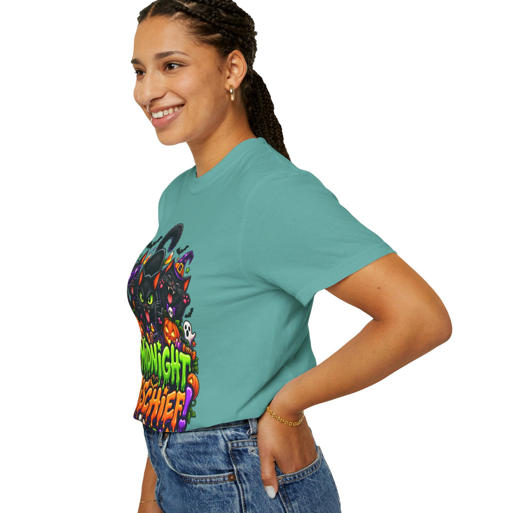 Midnight Mischief Halloween T-Shirt – Funny Black Cat Graphic Tee