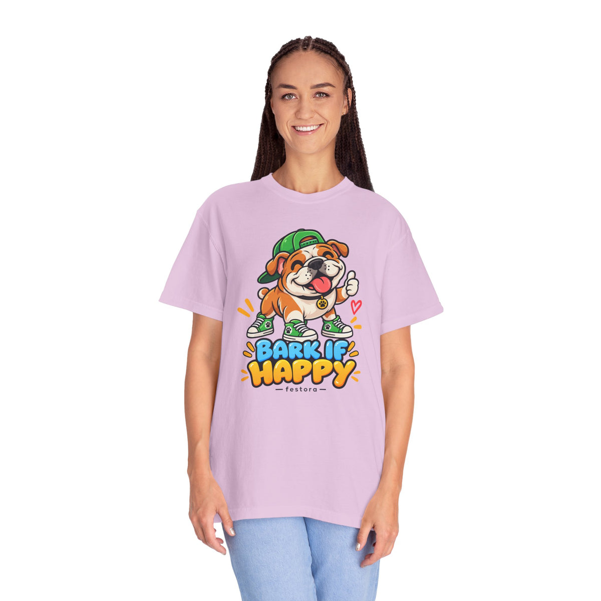 Bark If Happy – Cute Bulldog Graphic T-Shirt