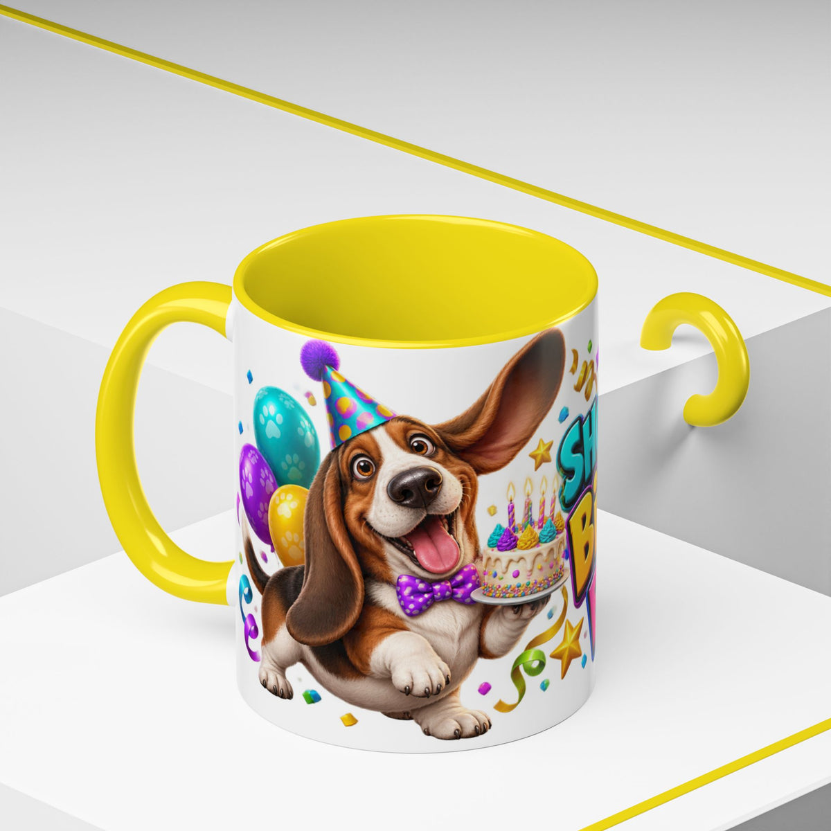 Short Legs Big Birthday Energy Basset Hound White Mug
