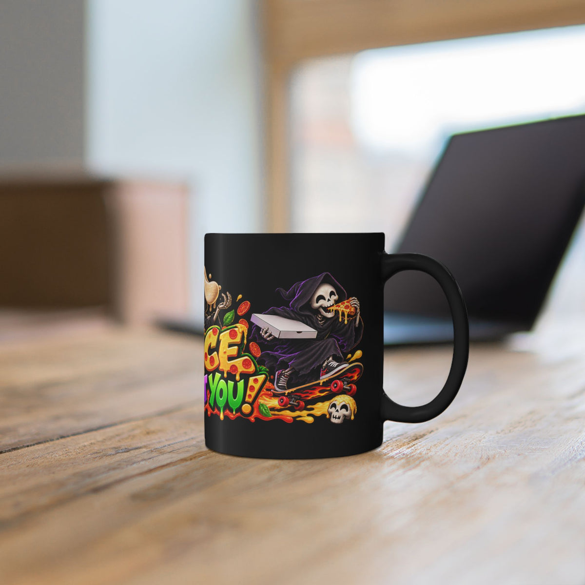 Slice to Meet You Funny Grim Reaper Pizza Halloween Black Mug