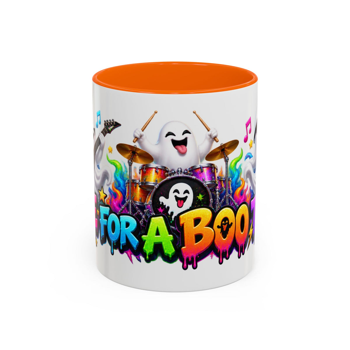 Here for a Boo Time Halloween Ghost Rock Band White Mug