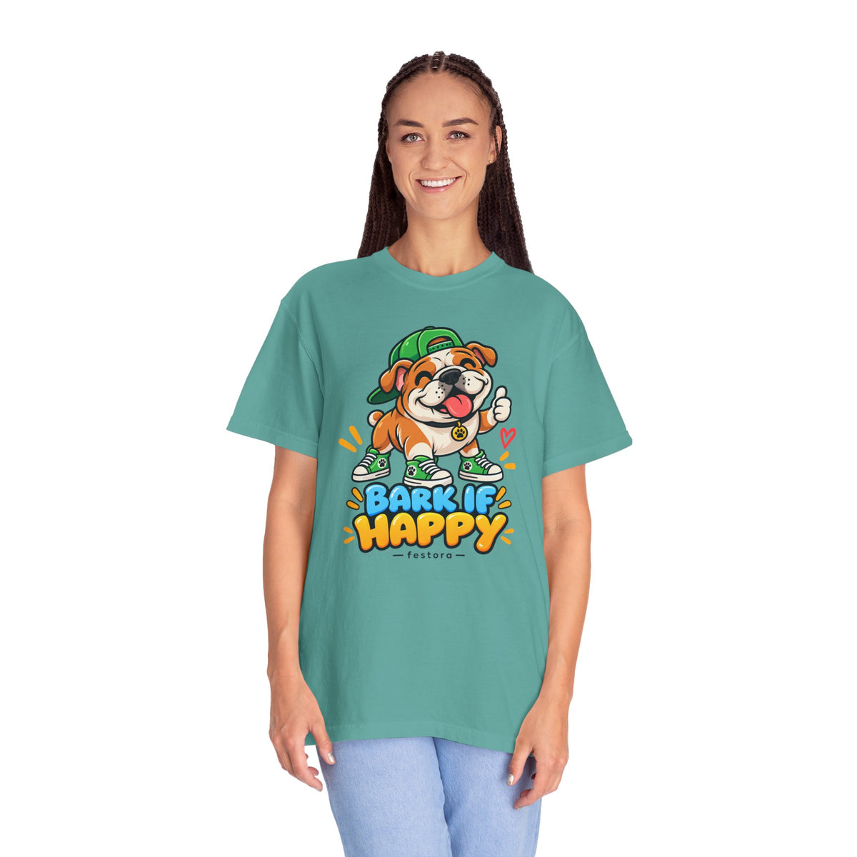 Bark If Happy – Cute Bulldog Graphic T-Shirt