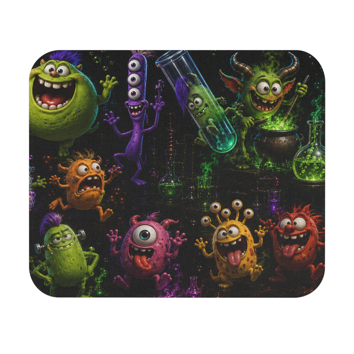 Monster Lab Mouse Pad — Colorful Cartoon Monsters & Potions Design