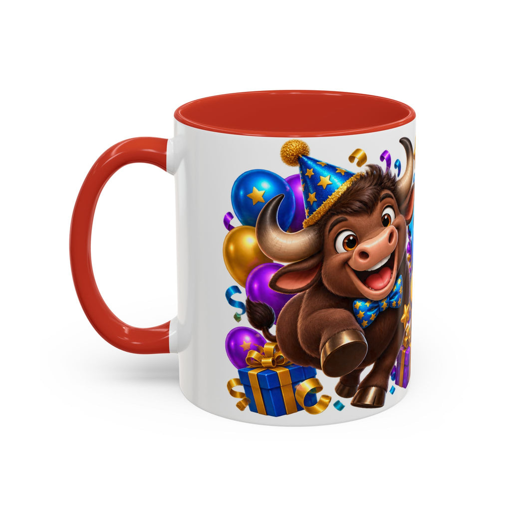 Birthday Stampede White Mug – Cute Buffalo Birthday Cup, Colorful Fun Party Gift
