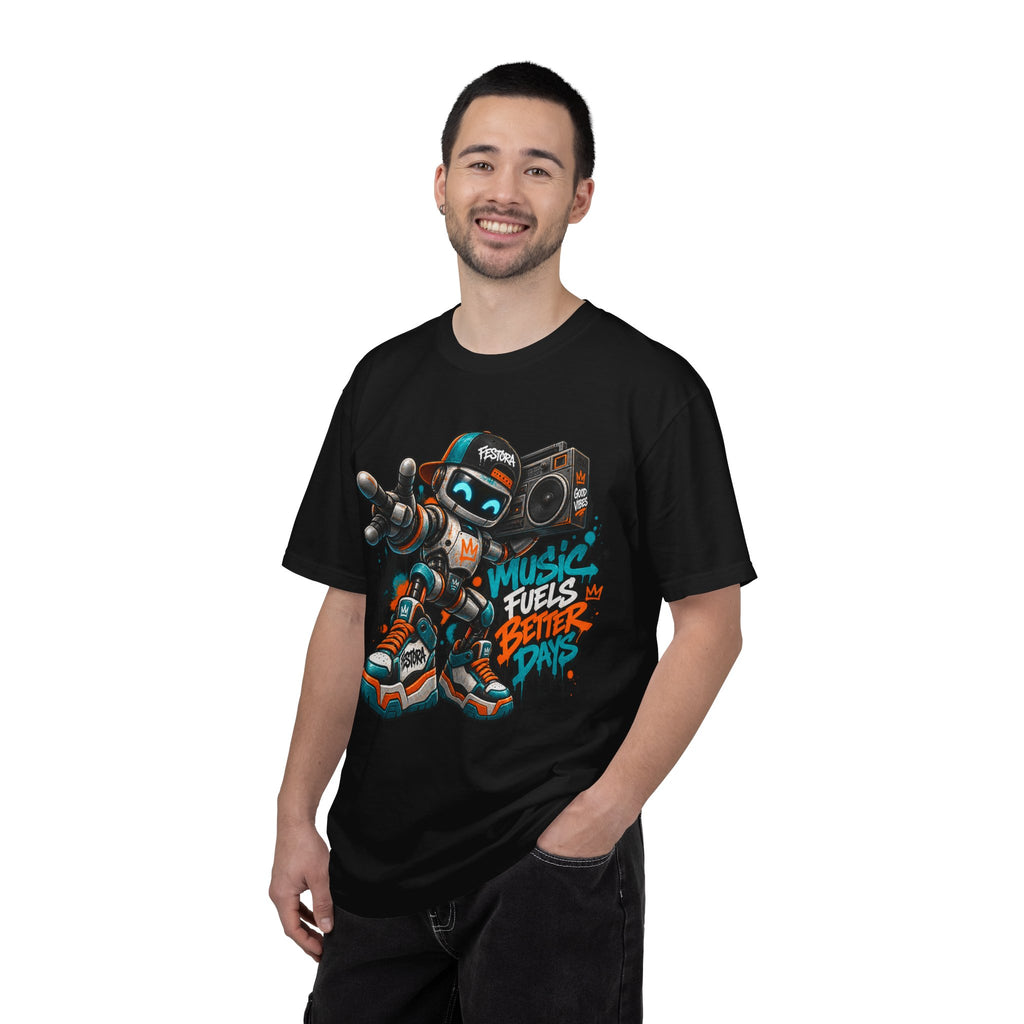 Music Fuels Better Days T-Shirt — Retro Robot Boombox Streetwear