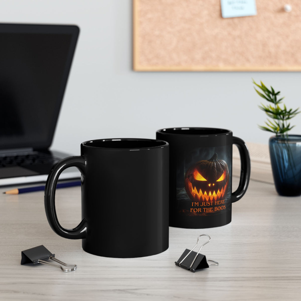 Halloween Pumpkin Mug – "I’m Just Here for the Boos" Black Coffee Cup