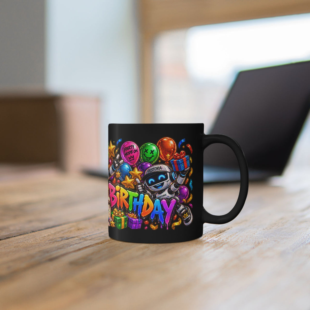 Birthday Robot Mug — Colorful Happy Birthday Gift Coffee Cup (11oz)