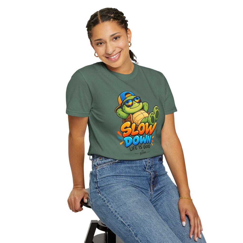 Slow Down, Life Is Good – Turtle Graphic T-Shirt | Festora Everyday