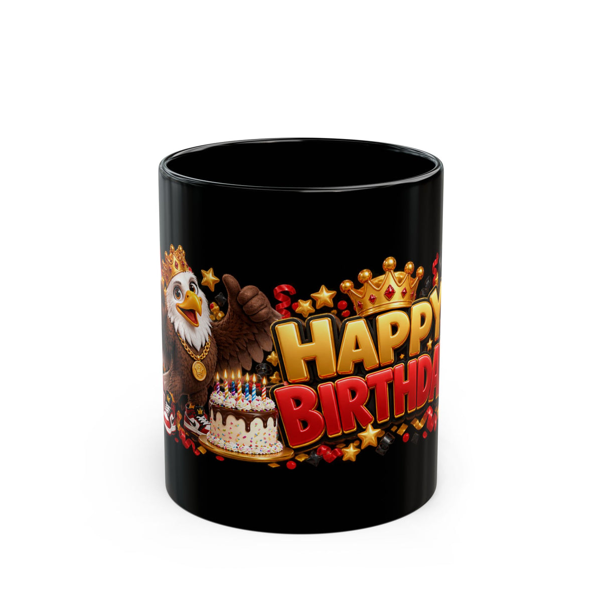 Happy Birthday Eagle Mug – Bold 3D Birthday Design – Black Coffee Mug