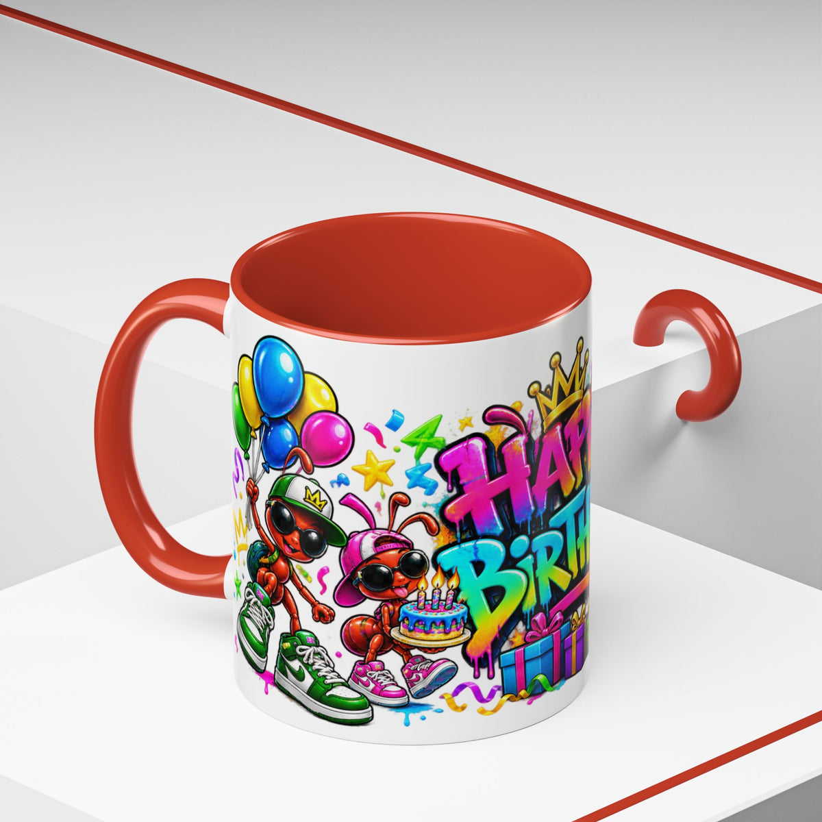 Happy Birthday Accent Coffee Mug - Colorful Graffiti Party Design (11 oz)