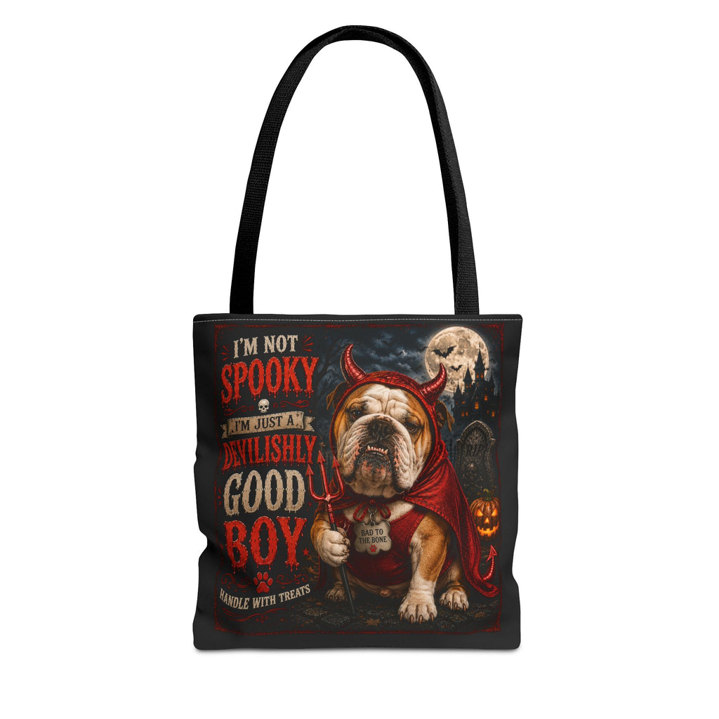 Halloween Bulldog Tote Bag — "I'm Not Spooky, I'm Just a Devilishly Good Boy"