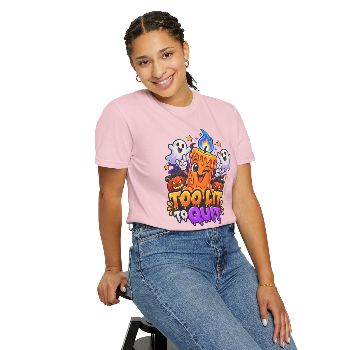 Too Lit to Quit – Funny Halloween Candle T-Shirt