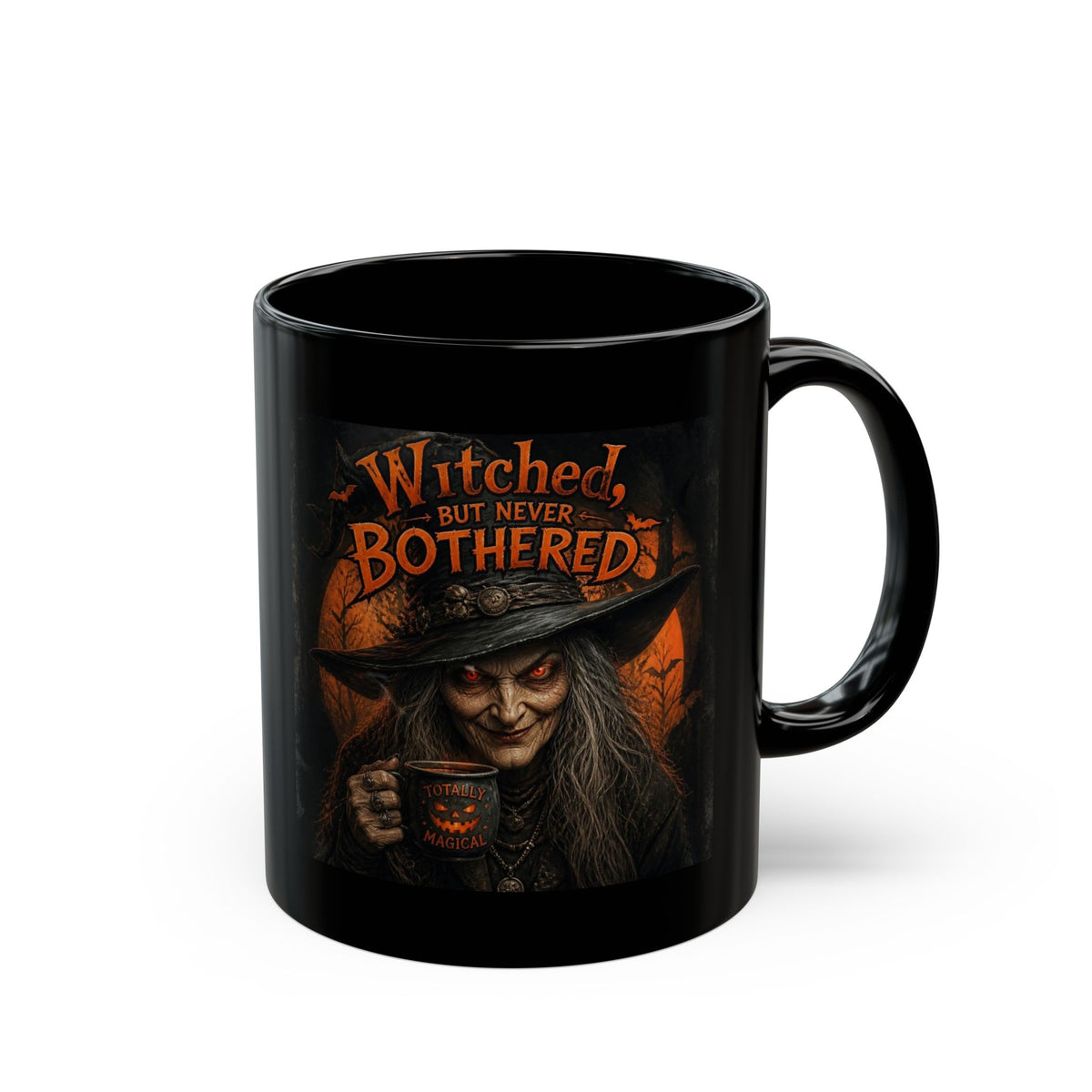Witched But Never Bothered Black Mug — Halloween Witch Coffee Cup (11oz & 15oz)