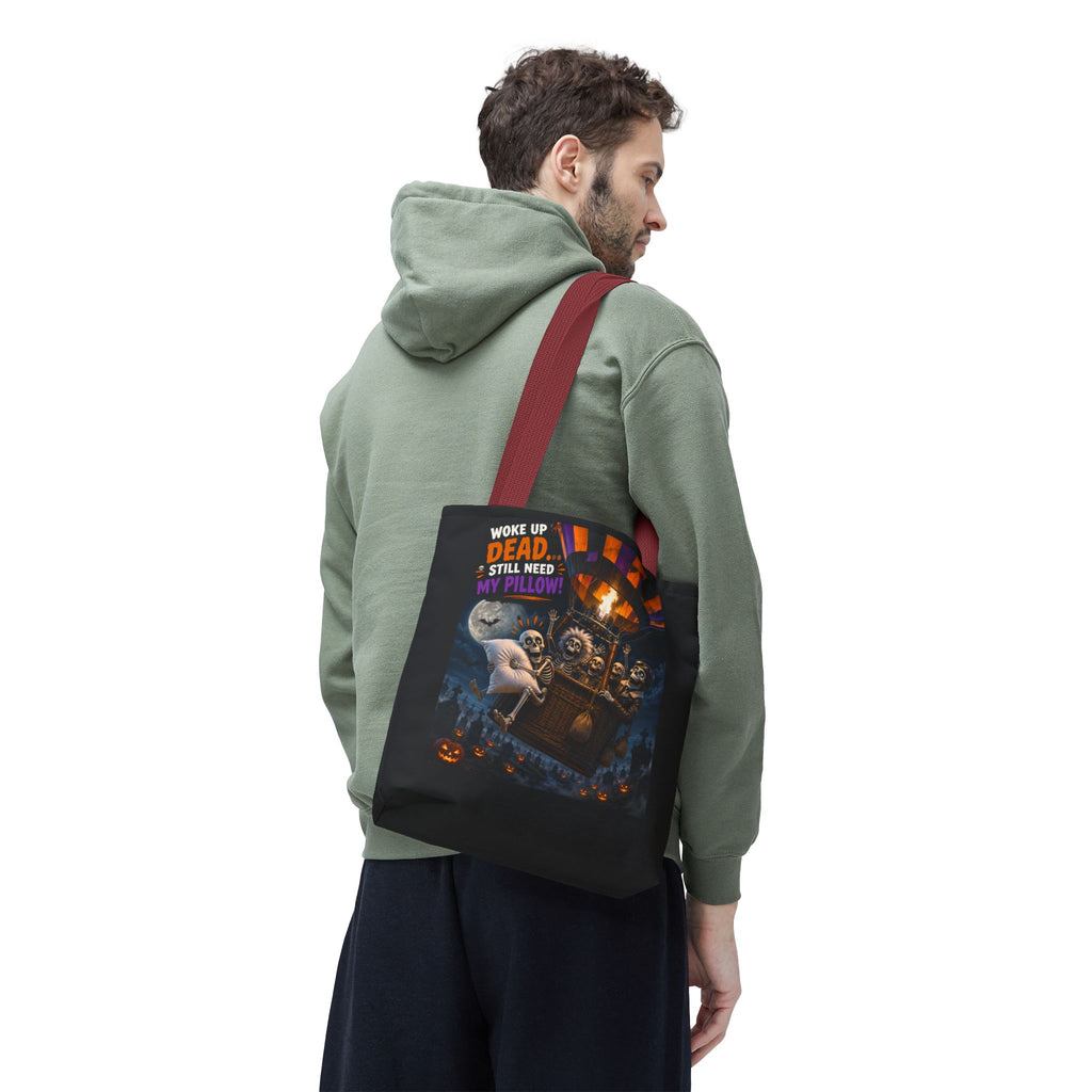 Halloween Ghost Tote — "Woke Up Dead... Still Need My Pillow" All-Over Print Tote
