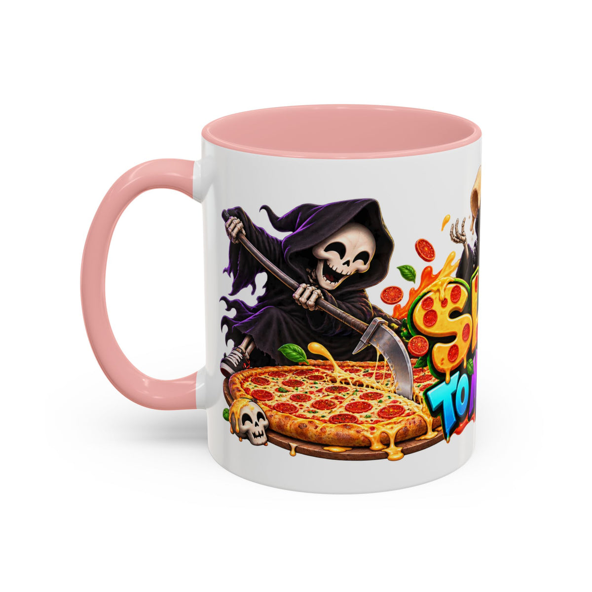 Slice to Meet You Funny Grim Reaper Pizza Halloween White Mug