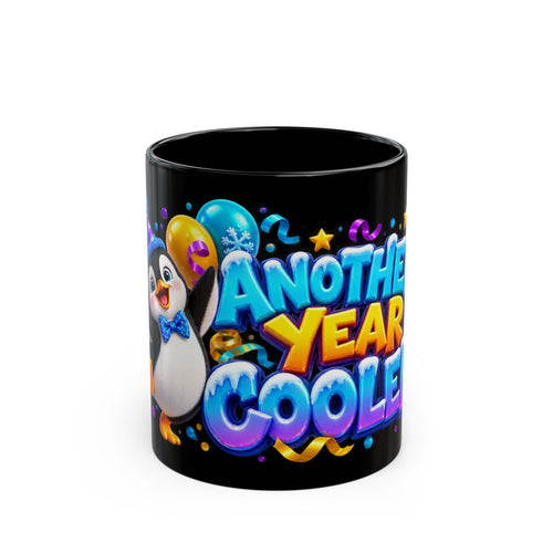 Another Year Cooler Penguin Birthday Black Mug