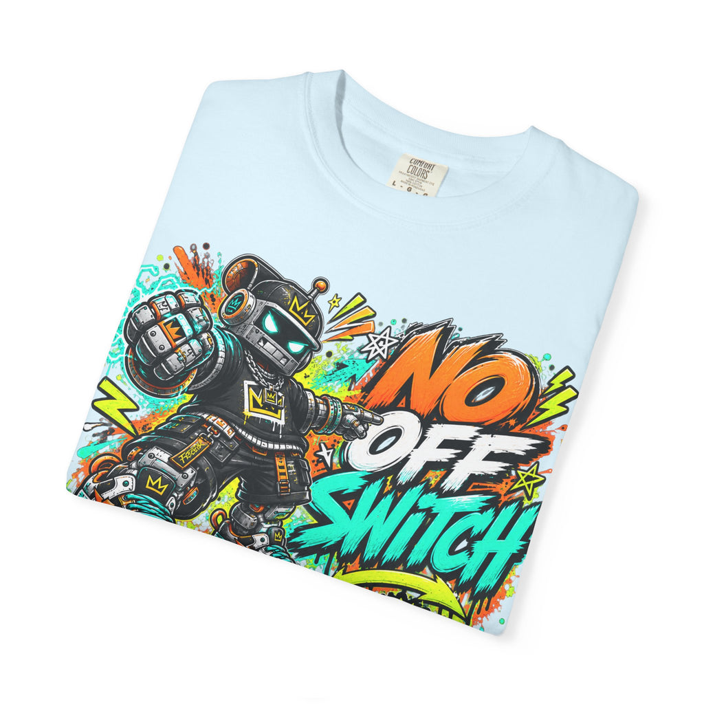 No Off Switch Robot Graphic T-Shirt — Bold Retro Streetwear Design
