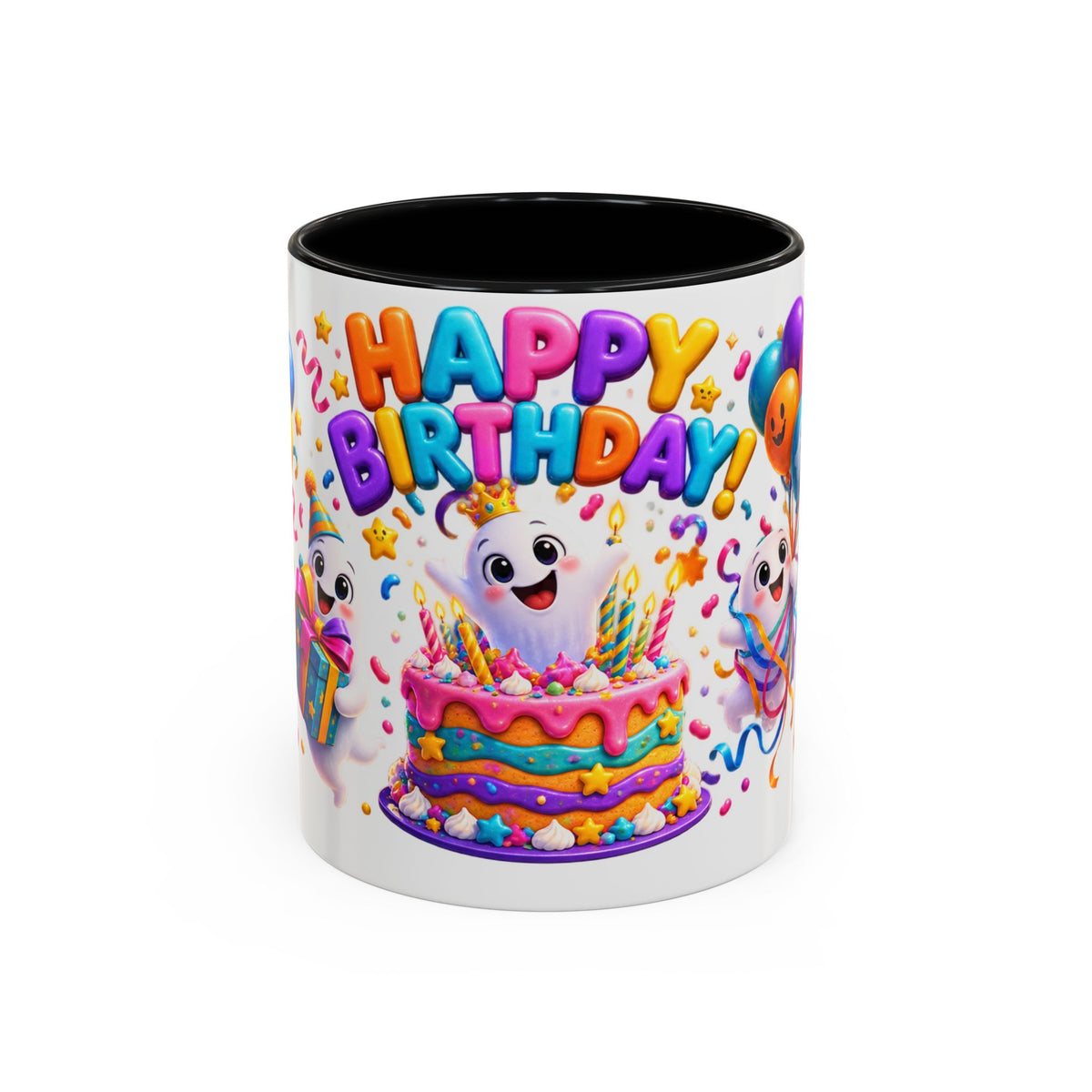 Happy Birthday Accent Coffee Mug - Colorful Celebration Mug (11oz, 15oz)