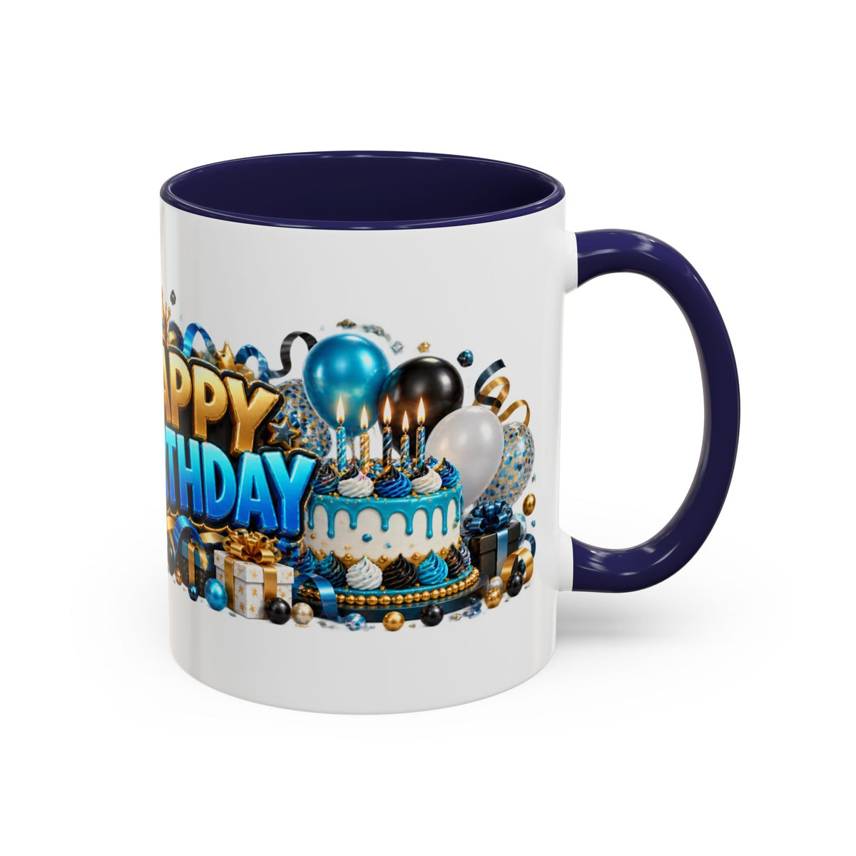 Happy Birthday White Tiger Mug – Colorful 3D Birthday Gift – White Coffee Mug