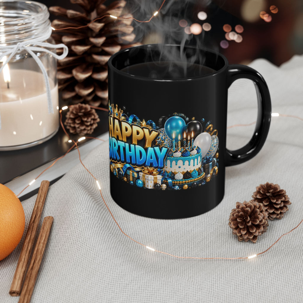 Happy Birthday White Tiger Mug – Bold 3D Birthday Design – Black Coffee Mug