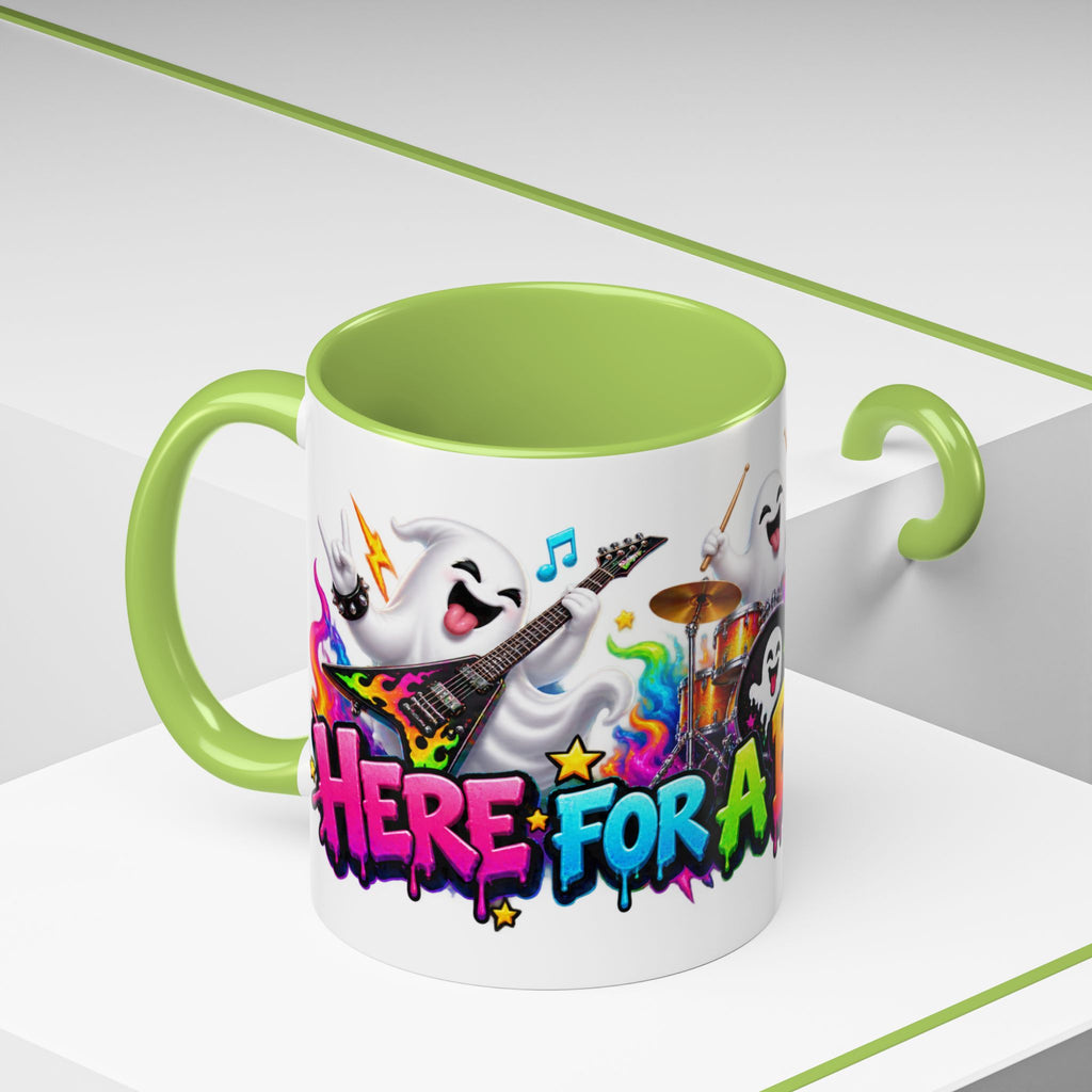 Here for a Boo Time Halloween Ghost Rock Band White Mug