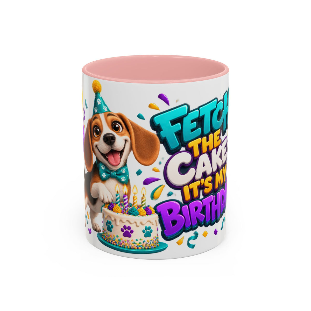 Beagle Birthday Mug – Fetch the Cake White Ceramic Coffee Cup