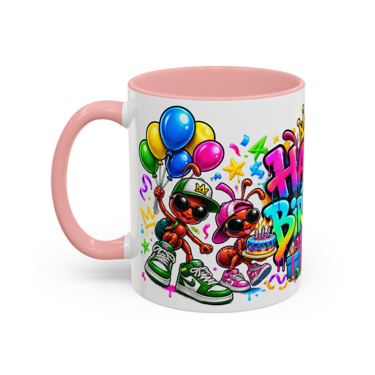 Happy Birthday Accent Coffee Mug - Colorful Graffiti Party Design (11 oz)