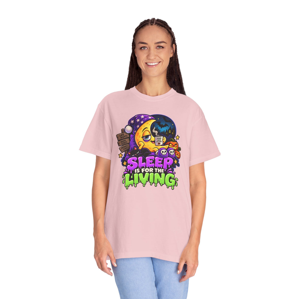 Sleep Is for the Living – Funny Halloween Moon T-Shirt