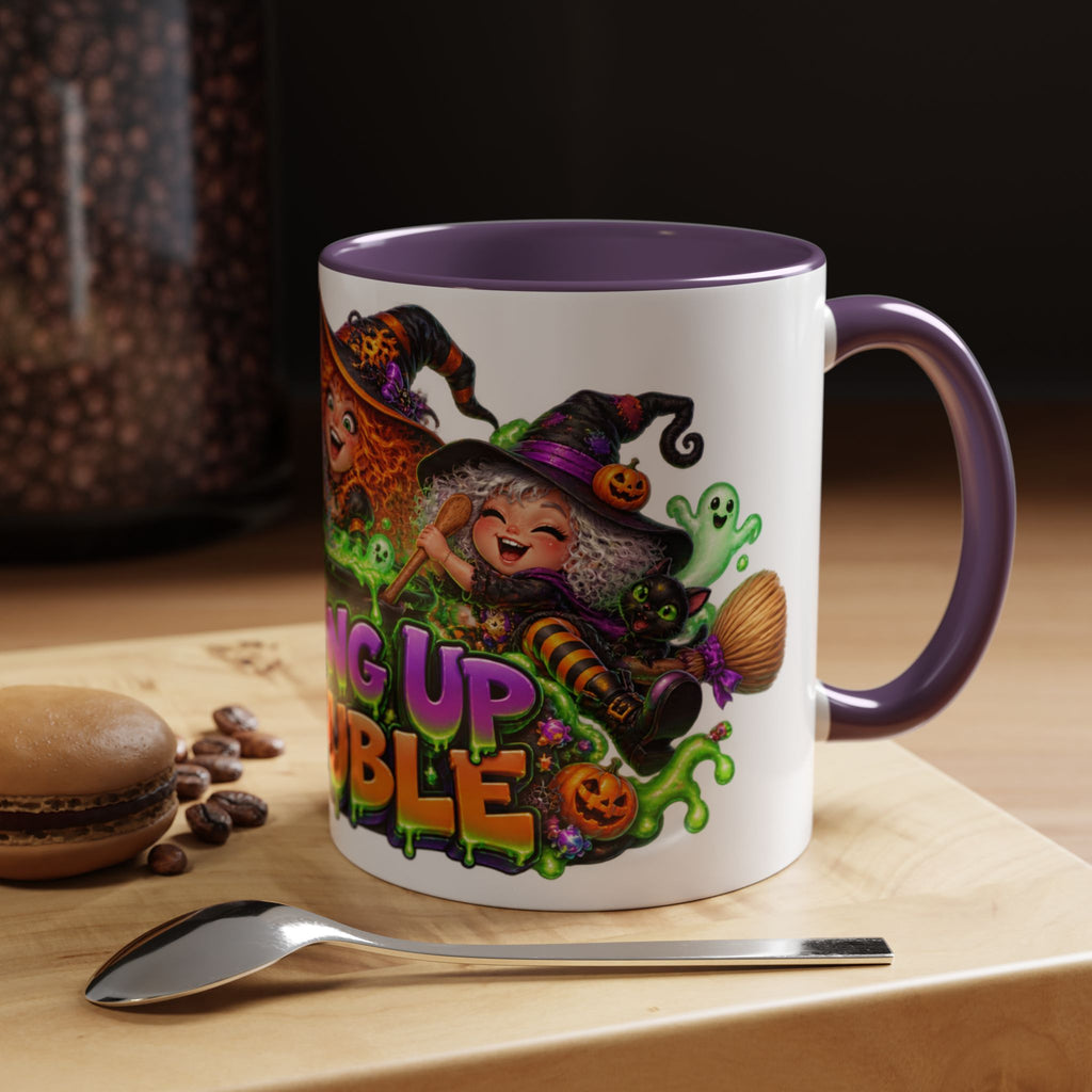 Brewing Up Trouble Witches Halloween White Mug