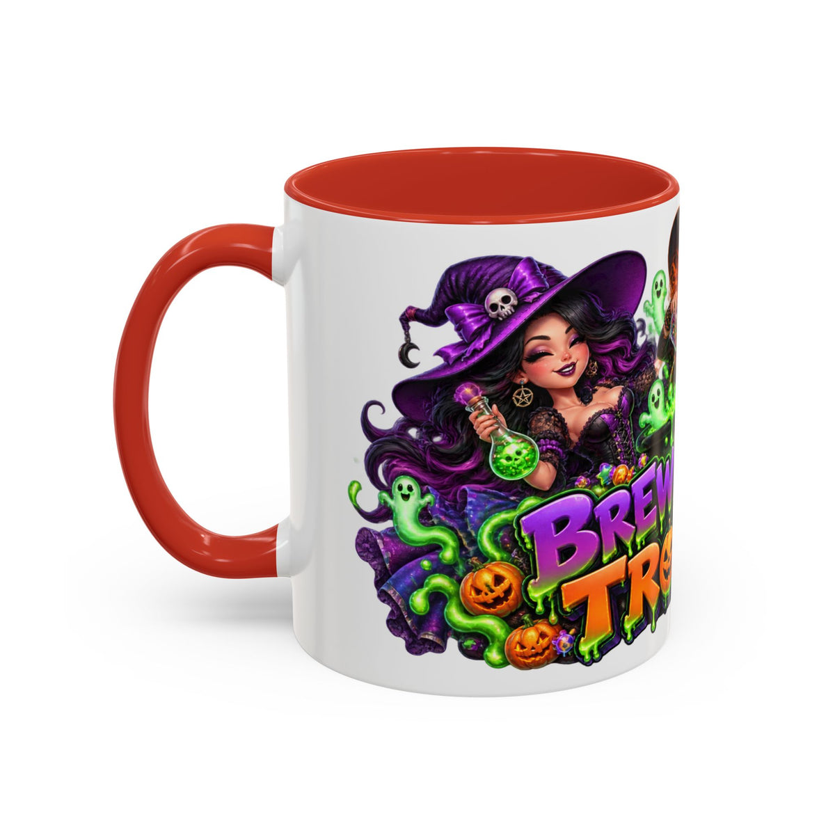 Brewing Up Trouble Witches Halloween White Mug